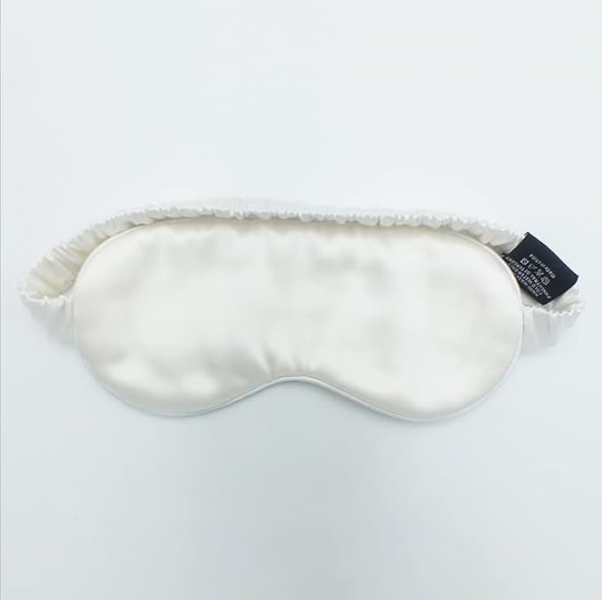 100% 22M Mulberry Silk Eye Mask. Full-Coverage, Soft and Comfortable, for Sleep Health and Skincare (White)