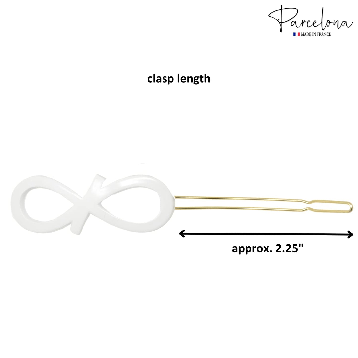 Parcelona French Ribbon Knot Infinity 2 1/4" Small Celluloid Acetate Hair Clips with Tige Boule Clasp Set of 2 Fashion Durable Styling No Slip Grip Women Hair Accessories Girls Side Slide-in Barrette Clip ,Made in France (Solid White)