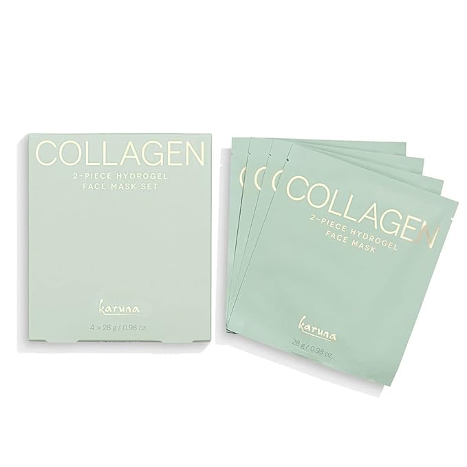 Karuna Skin - COLLAGEN Face Mask Sheets, Hydrogel 2-Piece Facial Mask, Age-Defying, Hydrating, Rejuvenating & Moisturizing Skin Care Essential That Targets Fine Lines & Wrinkles, 4 Packs