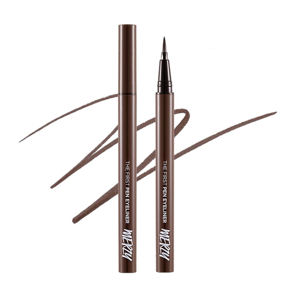 MERZY The First Pen Liquid Eye Liner | Waterproof Eyeliner, Long Lasting, Smudge-Resistant, High-Intensity Pigmented Color, Brush Tip Eyeliner | (P3, Light Brown, Coffee Bun)