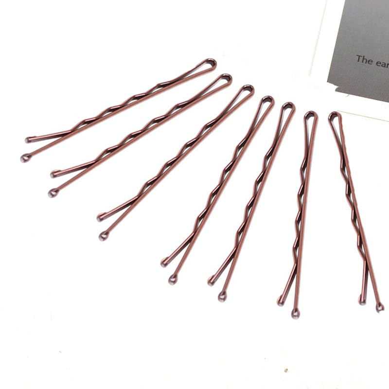 2 Inch Brown Hair Bobby Pins Metal Clips Twisted Spiral Curved Ball Tips Non-slip Decorative Long Short Women Girls Nickel Free Hairdressing Wedding Accessories with Case 100 PCS