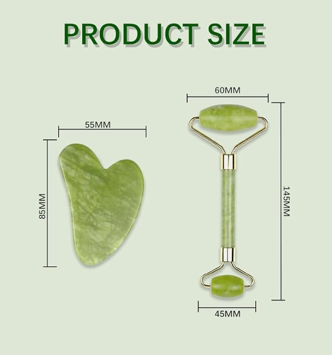 Jade Massage Roller & Gua Sha Tools Set – Natural Facial & face Massager for Relaxation, Blood Circulation,Green