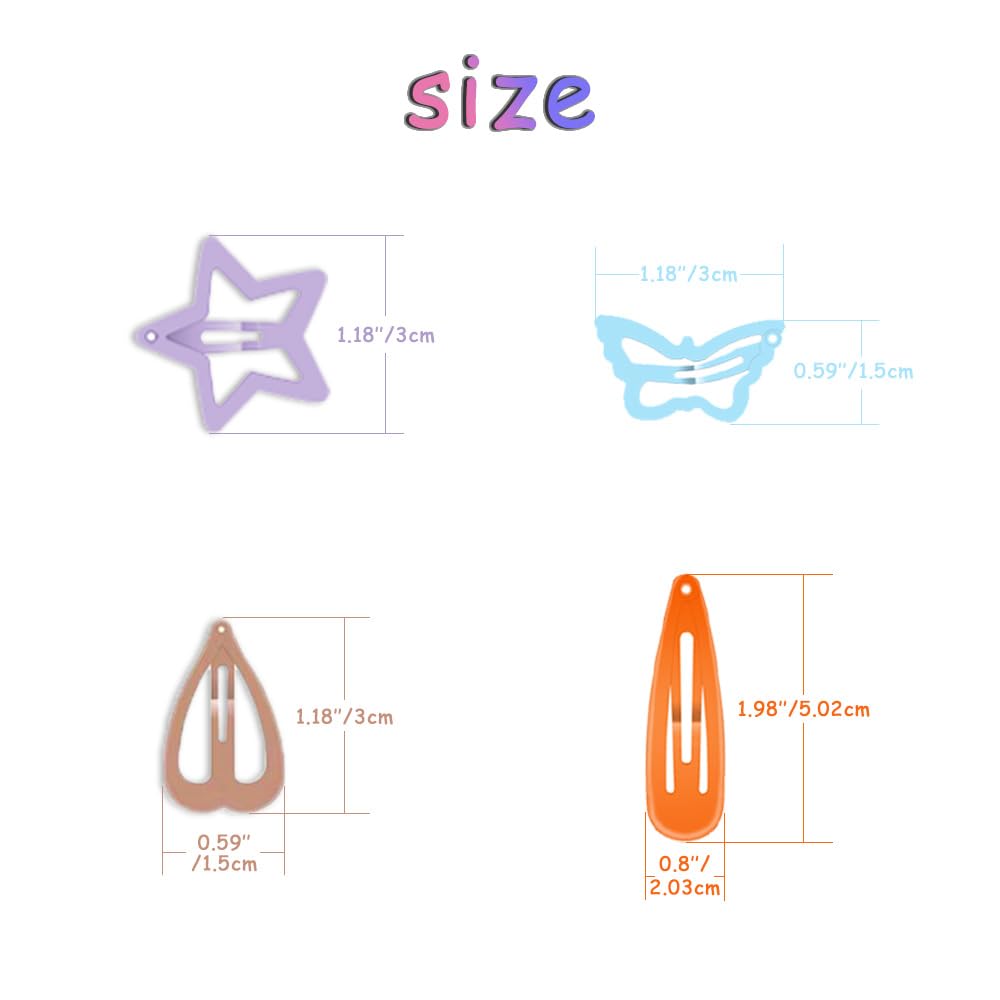 120Pcs Hair Clips for Girls,Non Slip Metal Snap Hair Clips for Kids Star & Butterfly hair accessories (4 Styles and 15 Assorted Colors)