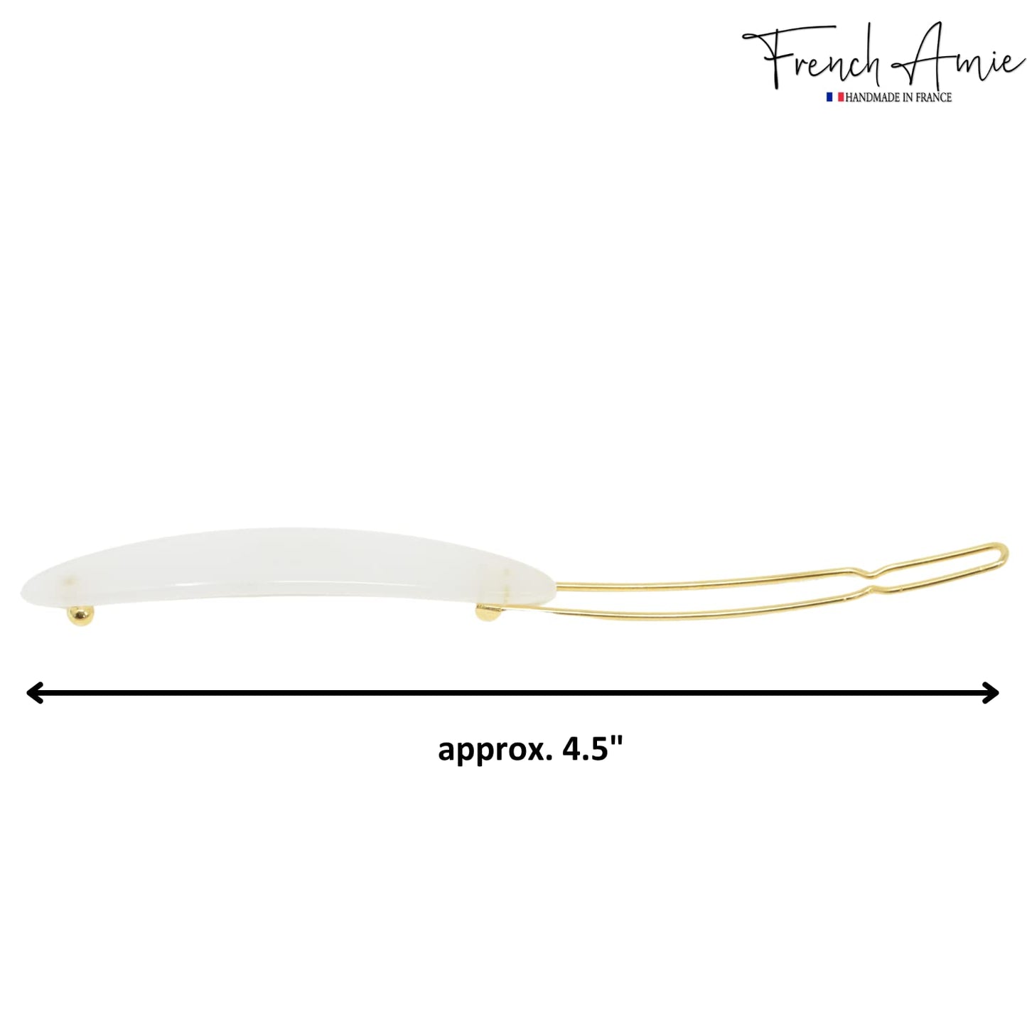 French Amie Narrow Oblong Small 2 1/4" Celluloid Acetate Set of 2 Side Slide In Hair Clip Barrettes with Tige Boule Clasp for Girls and Women, Made in France (Natural White)