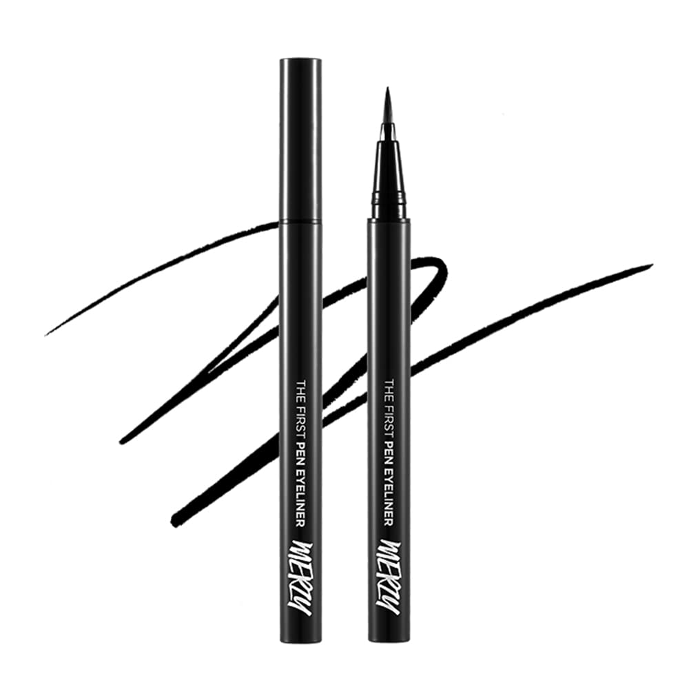 MERZY The First Pen Liquid Eye Liner | Waterproof Eyeliner, Long Lasting, Smudge-Resistant, High-Intensity Pigmented Color, Brush Tip Eyeliner | (P1, Black, OREO)