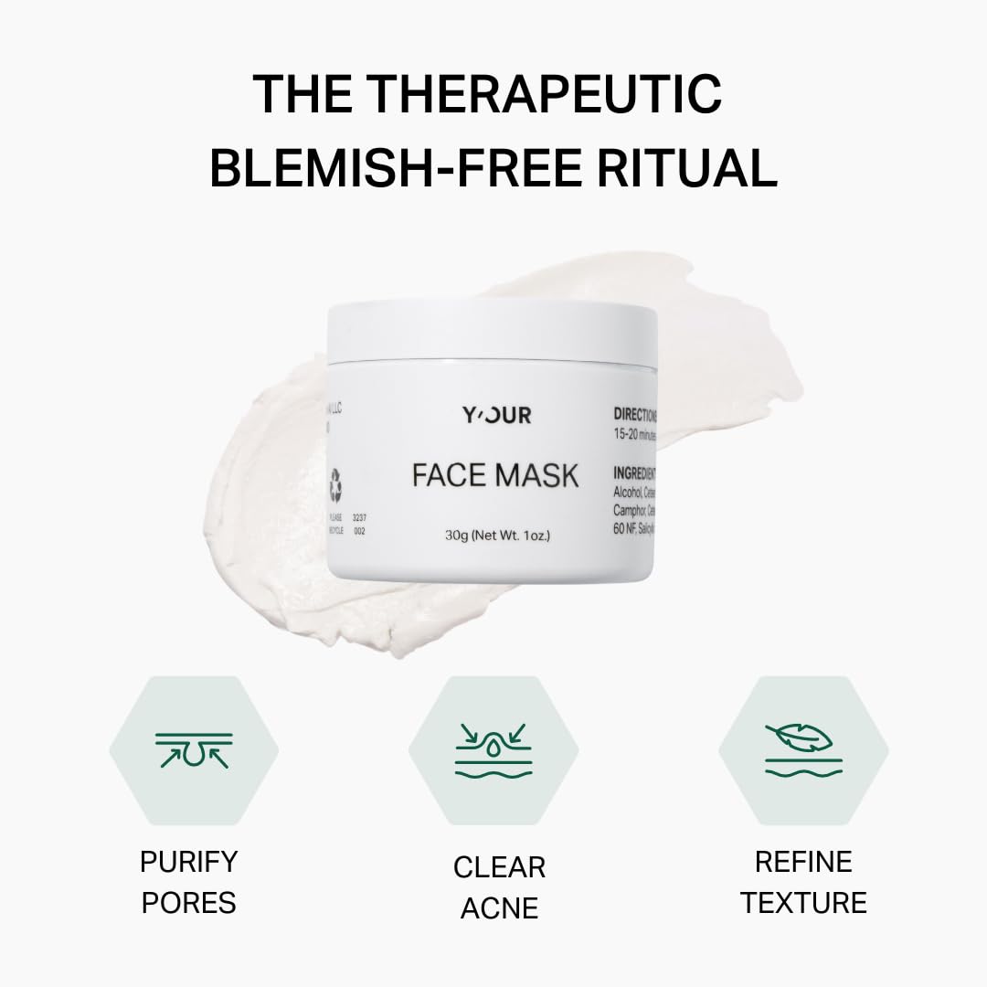 Y’OUR Purifying Detox Face Mask: Blackhead, Whitehead & Pore Remover; Anti-Acne & Pimple Care; Cleansing & Exfoliating for Hydrating & Glowing Skin; With Salicylic Acid & Bentonite Clay. Made in USA