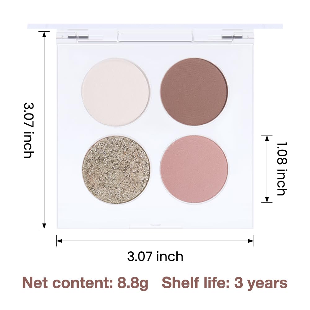 Eyeshadow Quads, 4 White Brown Golden Yellow Pink Matte Shimmer Eye Shadow Makeup Palette Pigmented Silver Glitter Metallic Eyeshadow Makeup Palette Sombra de ojos dorada ojos para ojos brillantes 02#