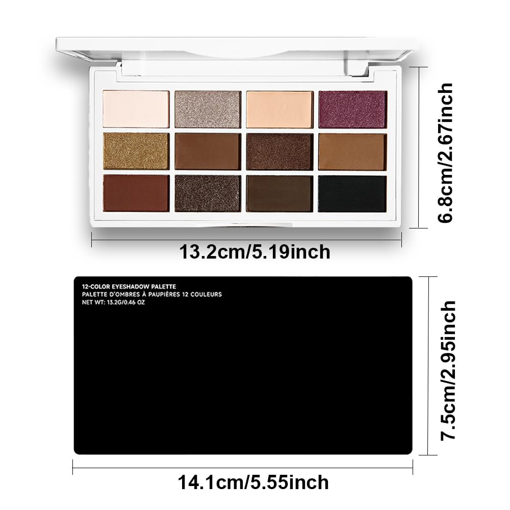 12 Colors Matte Shimmer Pressed Eye Shadow Palette - Beige Apricot Nude Brown Cocoa Black, Shimmer Plum Purple Bronze Gold Champagne, Blendable Long-Lasting,for Women Professional Makeup Looks