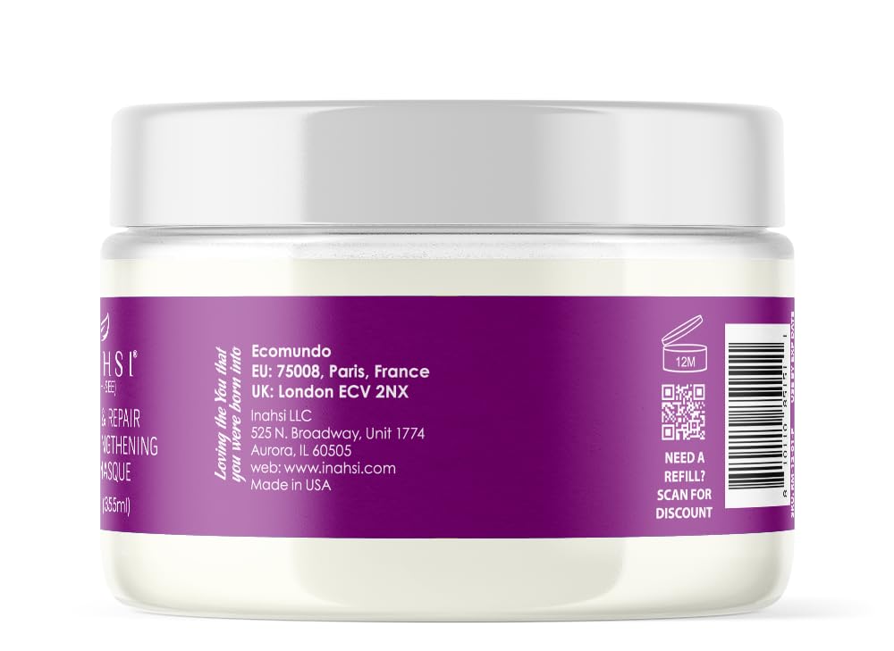 Inahsi Rescue & Repair Bond Strengthening Hair Masque | Deep Conditioner for Men, Women, or Kids with Curly Hair | Hair Products for Naturally Curly Hair 12 oz | Made in the USA