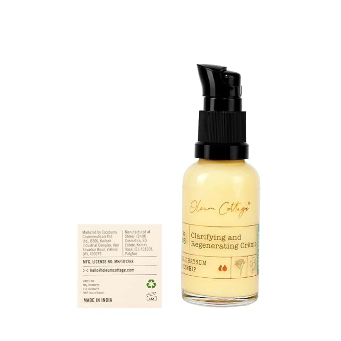 Clarifying and Regenerating Creme, 30 ml, Made with Cold Pressed Oils and Pure Essential Oils, 100% Natural