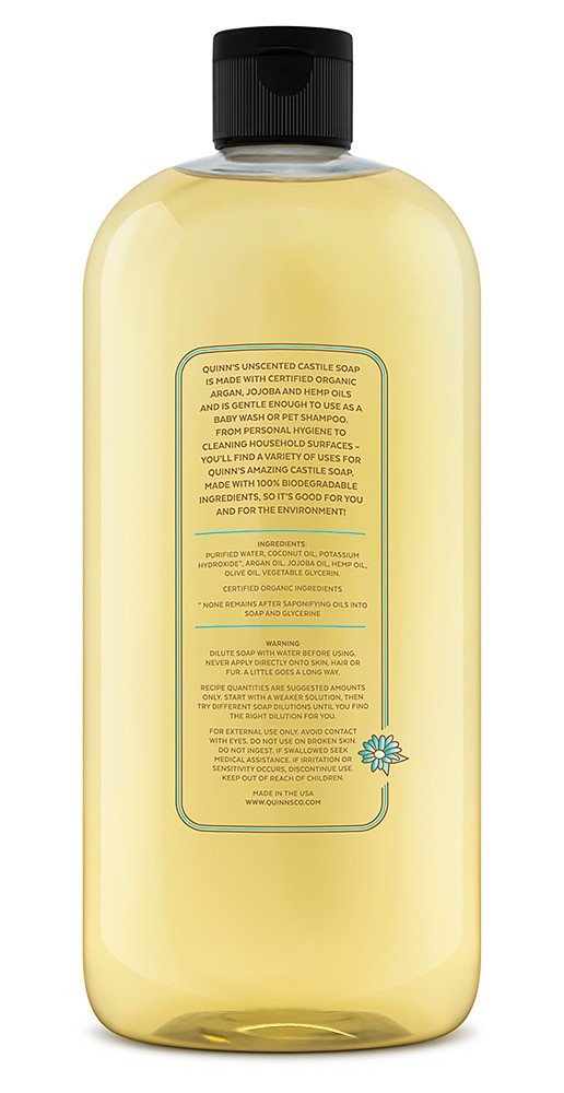 Quinn's Pure Castile Organic Liquid Soap, 32 ounce (Unscented)
