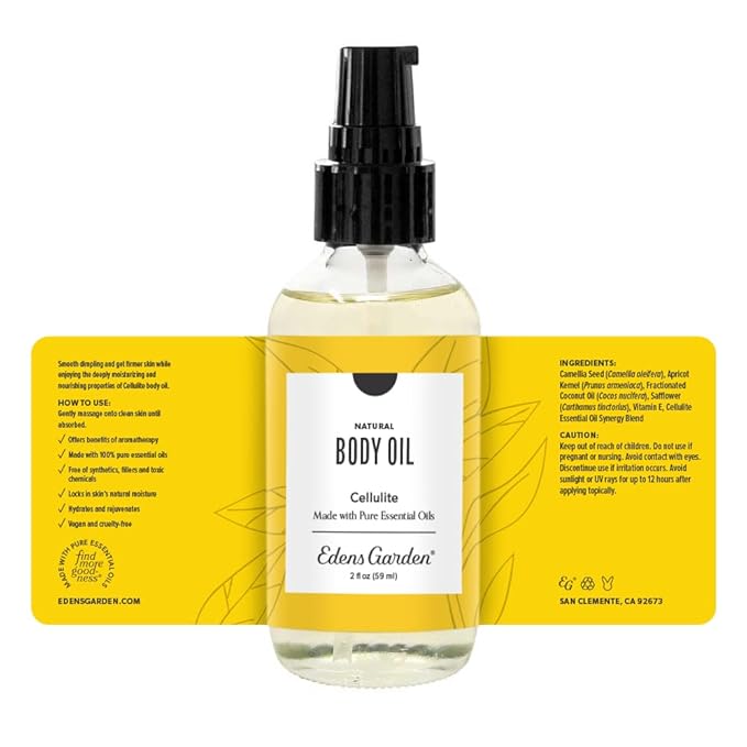 Edens Garden Cellulite Bath & Body Oil – Pure Essential Oils & Vitamin E for Firming, Slimming & Moisturizing Dry Skin – Natural Anti-Cellulite Scented Oil for Daily Women’s Skin Care, 2 fl oz (59 ml)