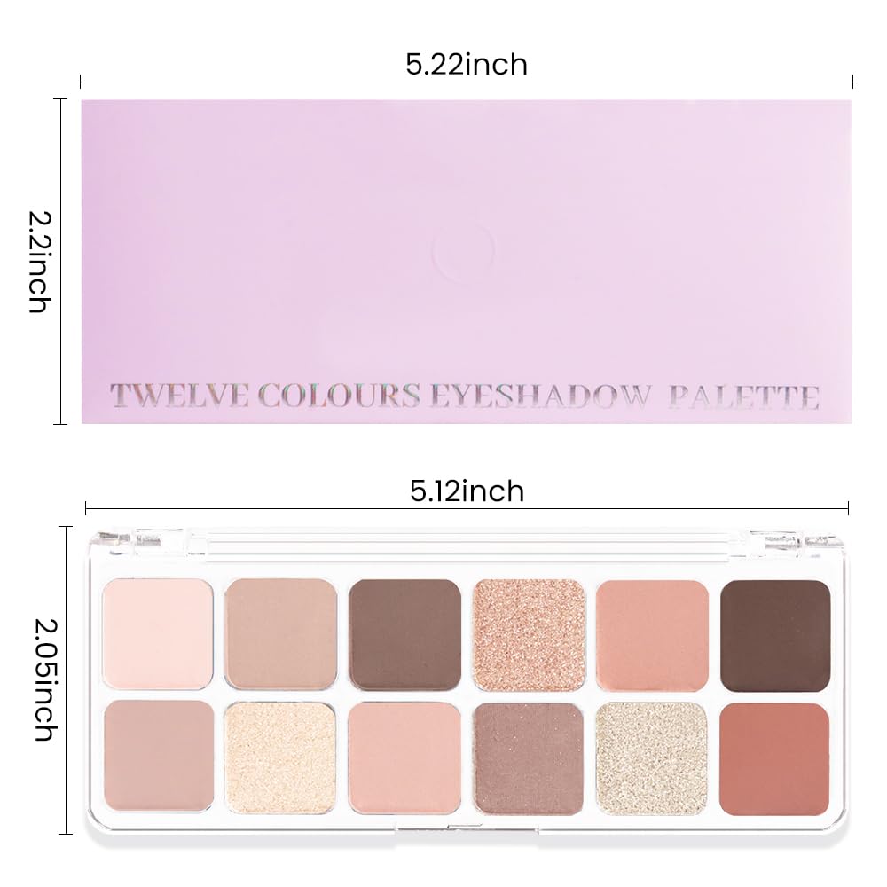 AMY'S DIARY 12 Colors Nude Eyeshadow Palette – Matte & Shimmer Natural Warm Tones for Everyday Makeup – Long-Lasting Blendable Soft Pigment Eye Shadow Set for Brown Eyes