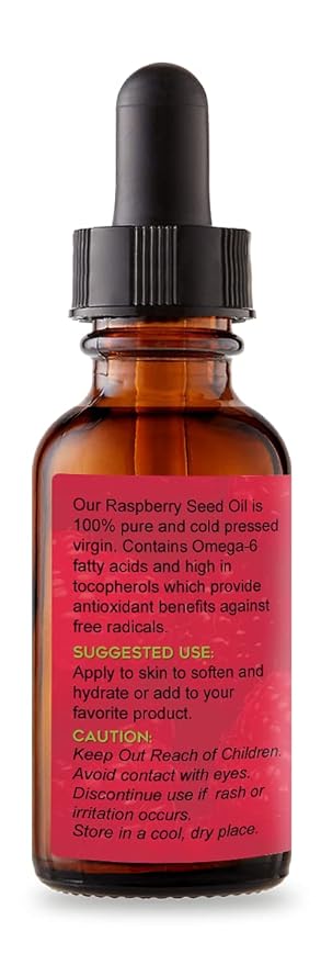 100% Pure Red Raspberry Seed Oil 1 oz, Premium Natural Oil for Face, Skin, Hair, Hands, Anti-Aging, Flavoring, Shaving, Pimples, Neck