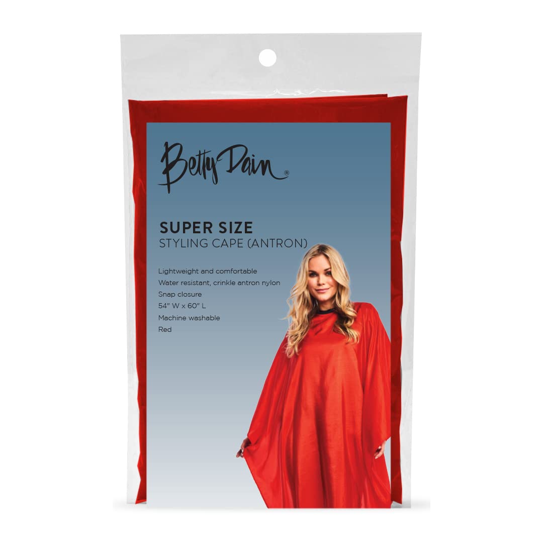 Betty Dain Lightweight Crinkle Nylon Hair Cutting/Styling Cape, Water Resistant, Ultra Lightweight Crinkle Antron Nylon, Repels Hair, Neck Snap Closure, Generous 54 x 60 Inch Size, Red