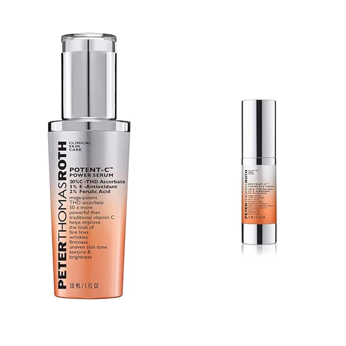 Peter Thomas Roth Potent-C Power Serum, Brightening Vitamin C Serum for Fine Lines with Potent-C Power Eye Cream, Brightening Vitamin C Eye Cream for Dark Circles, Puffiness and Crow's Fee