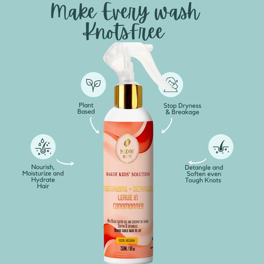 Kids Leave in Conditioner, Softens, Detangles Tough and Tangles Knots. Nourishing and Natural Formula with Mango butter, Keratin, Jojoba oil, Hemp seed oil, Vitamin B5. Paraben-Free, (8 Fl Oz).