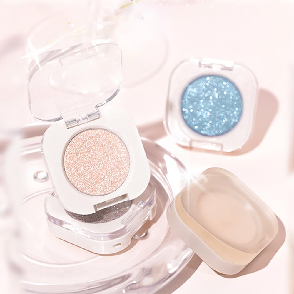 Light Brown Glitter Single Eyeshadow, Lightweight Blendable Mini Eye Shadow for Older Women, Monochrome Eyeshadow Palette Makeup Pigmented Waterproof, Vegan & Cruelty-Free, 09