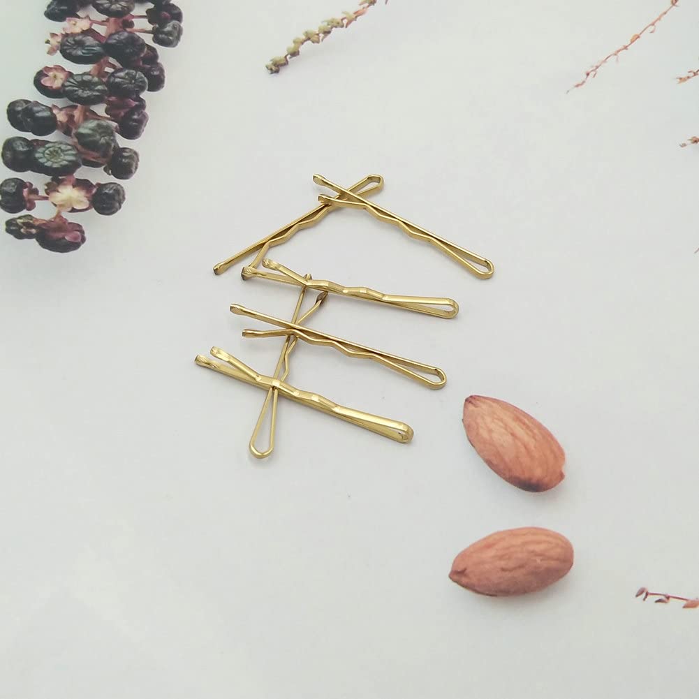 220 Count Mini Wavy 1.38 Inch Blonde Bobby Pins, YINGFENG Small Gold Hair Clips with Storage Box for Updos, Metal Hair Clips for Kids, Girls and Women, Suitable for All Hair Types