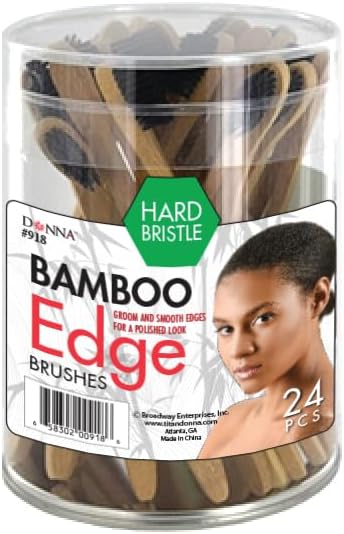 DONNS Bamboo Edge Brush โ Hard Bristle Edge Control Brush for Baby Hairs, Braids & Wigs โ Precision Swoops & Sleek Finishes โ Eco-Friendly Bamboo Handle 24pcs