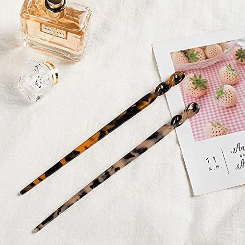 10 Pieces Acetate Hair Sticks Leopard Print Hair Pins, Tortoise Shell Hairpin Vintage Hair Chopsticks Retro Hairpins Disk, Hair Accessories for Women Girls (Vintage)