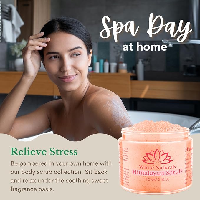 Himalayan Salt Body Scrub, Pink Exfoliator For Women, Exfoliating Scrub for Soft Skincare, Removes Dead Skin Cells, Natural Face Foot Hands Exfoliation Deep Cleansing & Moisturize Skin Large 12oz Jar