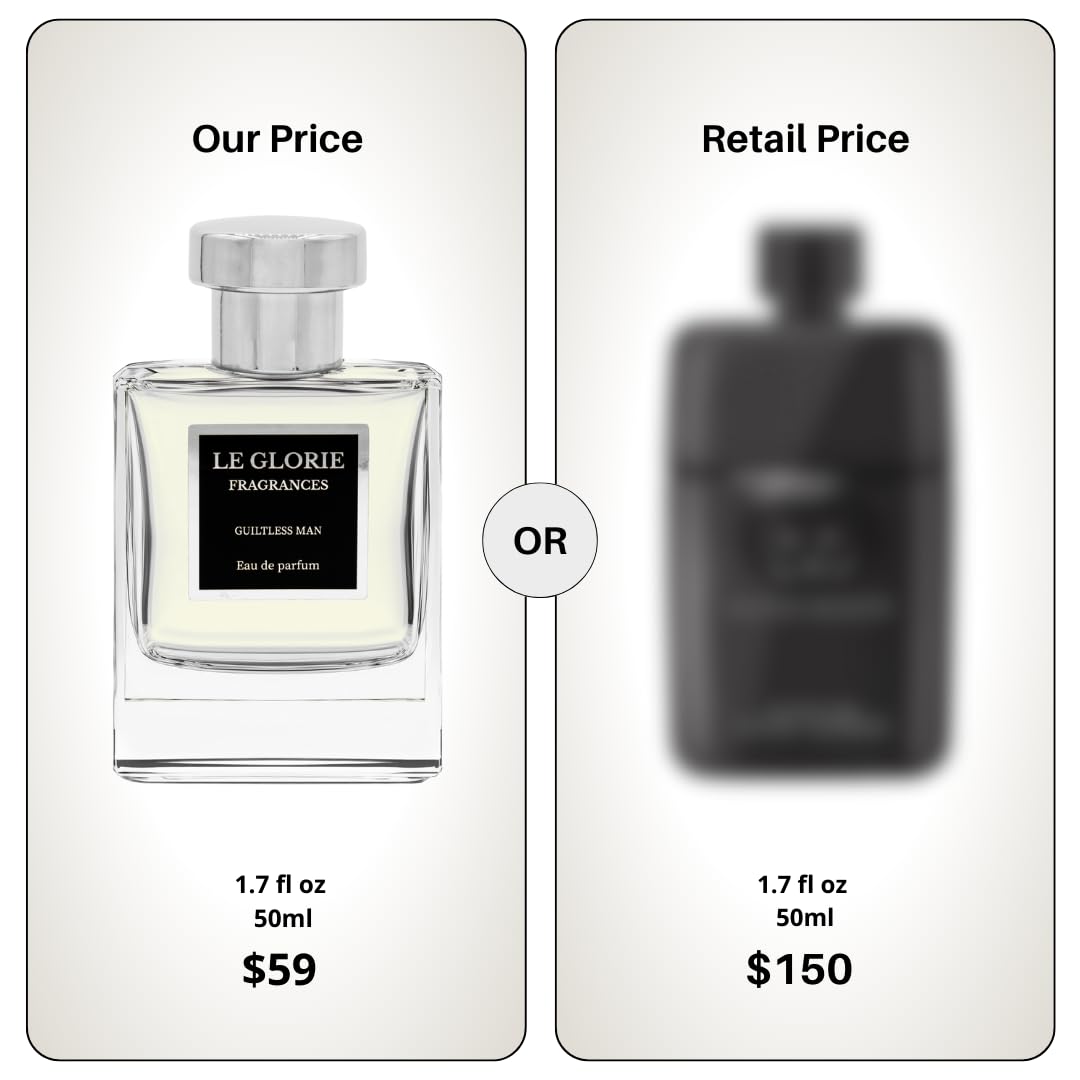 Inspired by Guilty Eau de Parfum Pour Homme, Guiltless Man EDP, Long Lasting 12-14 Hours Perfume Spray for Men, All Skin Types - 0.33 fl oz 10ml