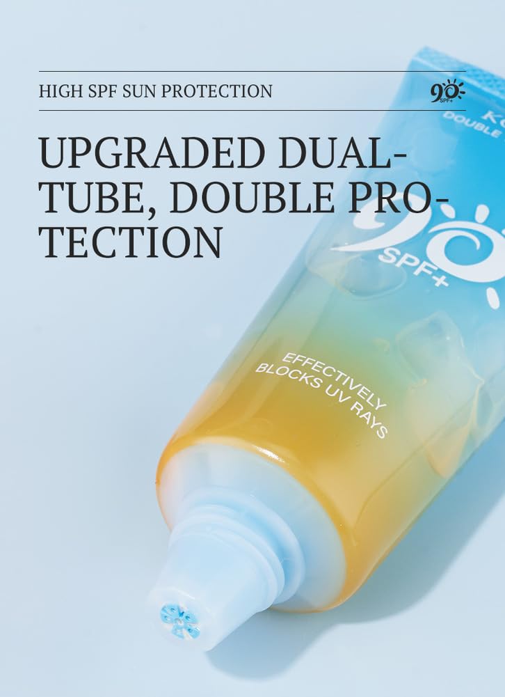 Double Tube Multi Effect Isolation and Sunscreen Lotion For Body & Face, Antioxidants Broad Spectrum Sunscreen SPF 90+, Natural Sunblock for Outdoor UVA/UVB Protection