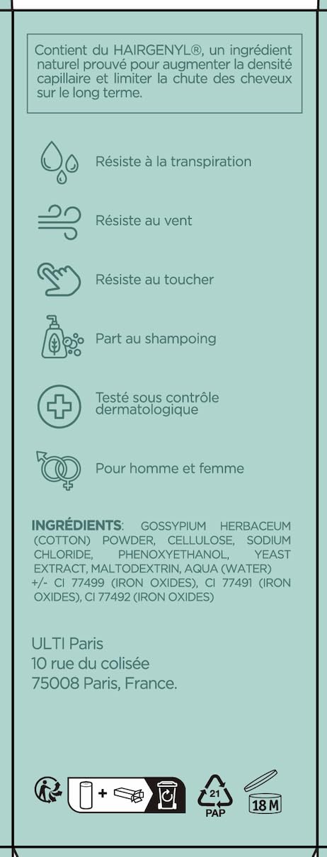 Hair fibers (25g) for thinning hair - Hair Thickening - Instant Full Hair, 100% Natural - Premium french formula - for Women & Men - Hair Powder (Brown)