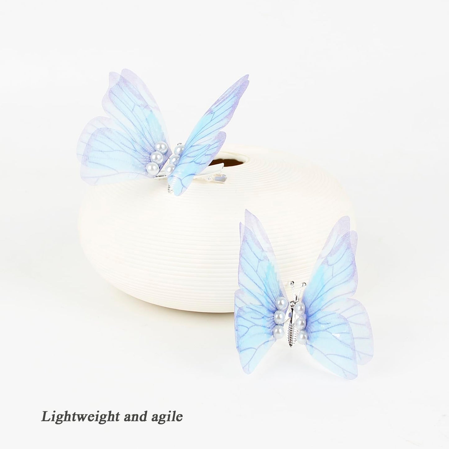 Blue Butterfly Medium Hair Clips Set - 2 Pcs with Dangling Wings - Beautiful Butterfly Hair Accessories for Girls & Women