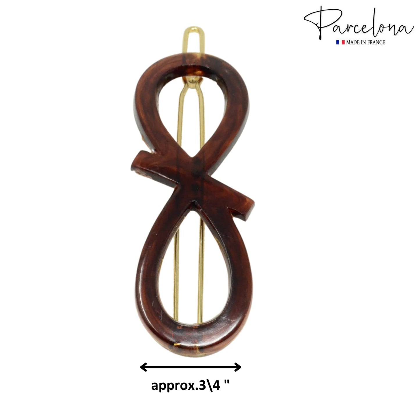 Parcelona French Ribbon Knot Infinity 2 1/4" Small Celluloid Acetate Hair Clips with Tige Boule Clasp Set of 2 Fashion Durable Styling No Slip Grip Women Hair Accessories Girls Side Slide-in Barrette Clip ,Made in France (Tortoise Shell)