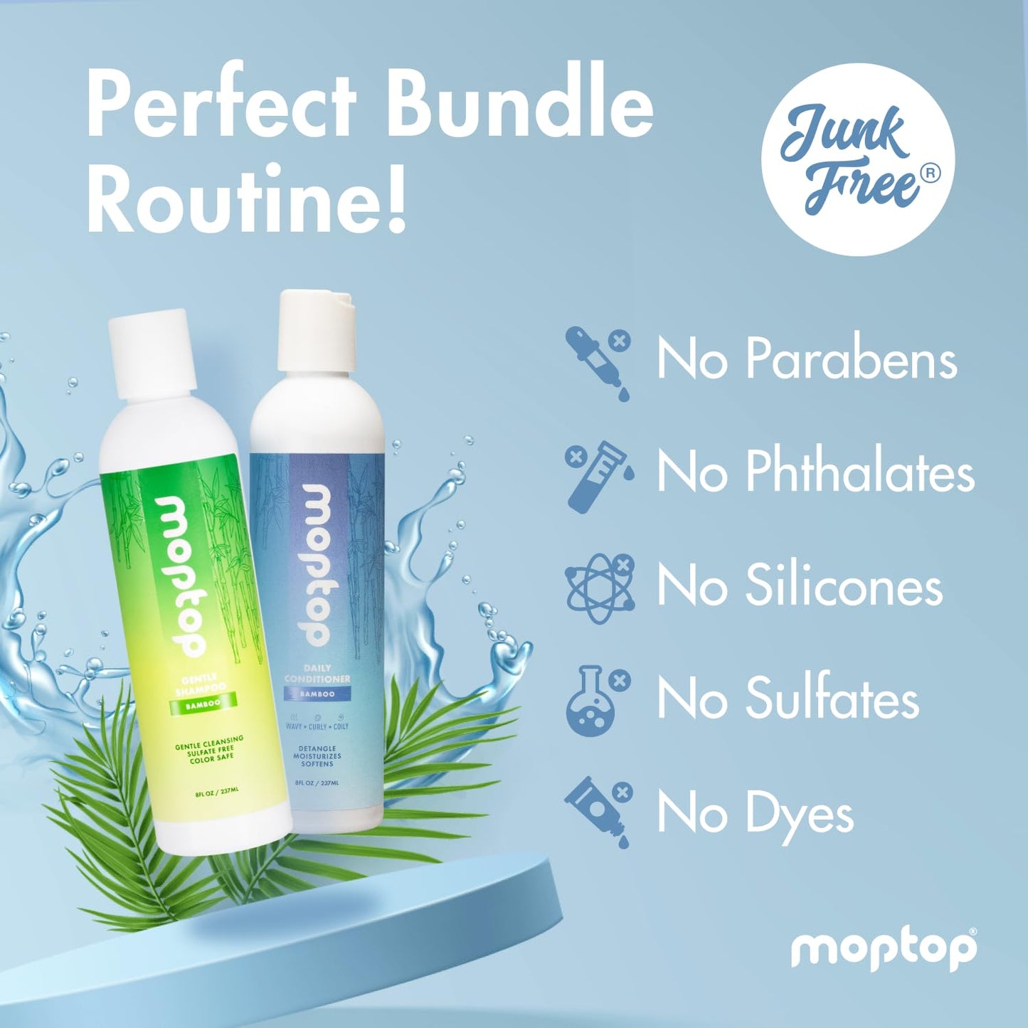 MopTop Sulfate Free Shampoo and Conditioner – Curly Hair Natural Shampoo and Conditioner Helps Restore Dry Damaged Hair & Reduce Frizz, Paraben Free Natural Hair Products for All Hair Types (2pk)