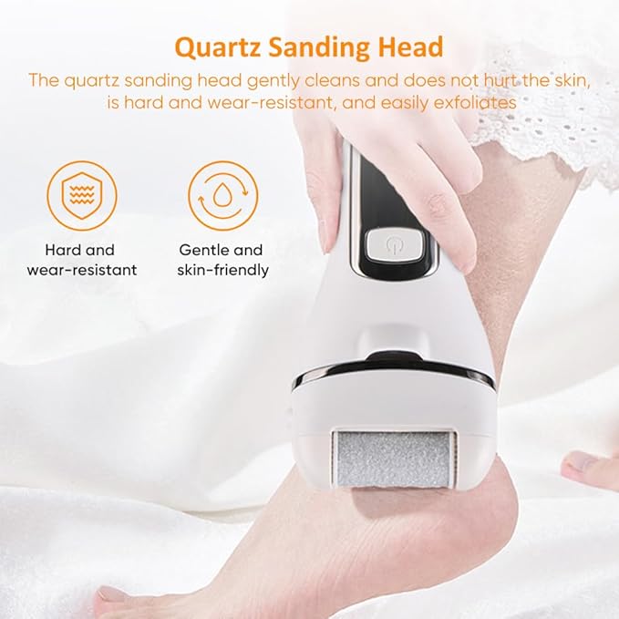 Premium Electric Foot Callus Remover Kit - 18 Piece Electric Foot Filer and Callous Remover Tool for Pedicure - Luxurious White