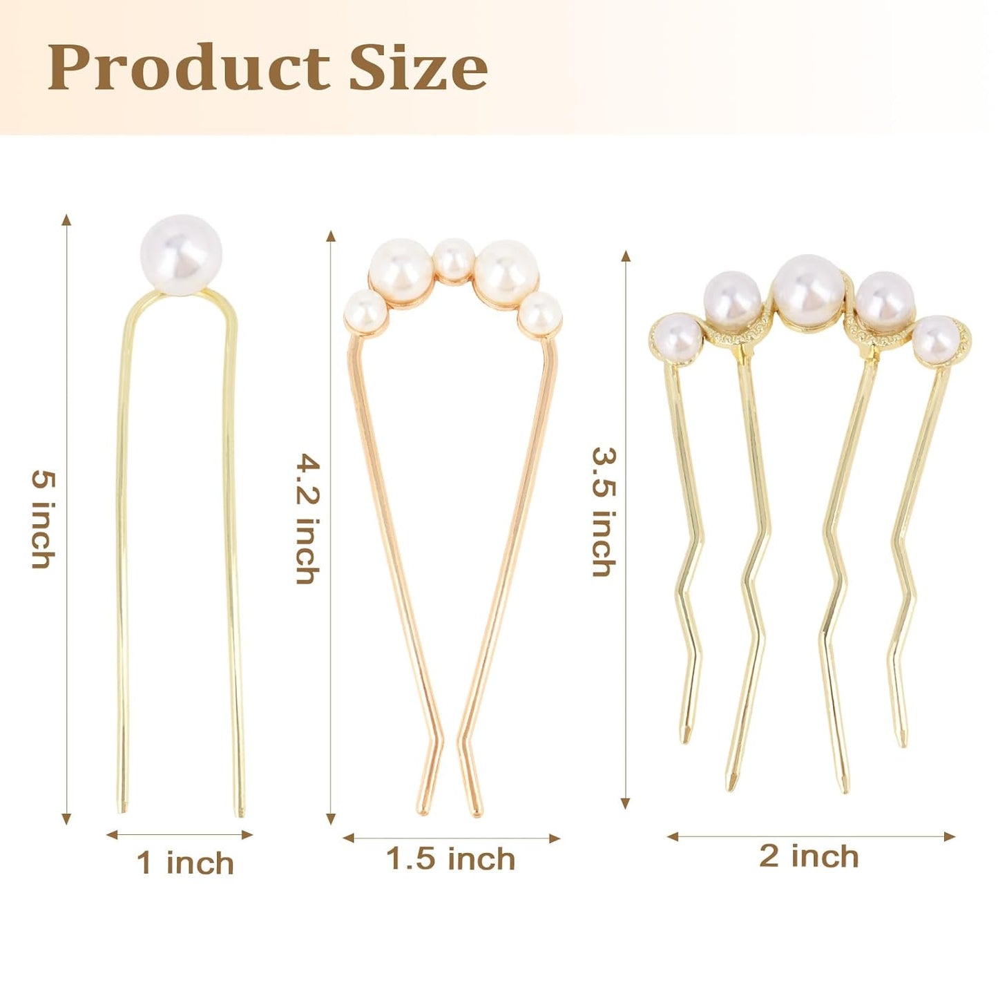 Pearl French Hair Pin Metal Gold Silver Hair Pins for Women Buns U Shaped Hair Pins for Women Girls Styling Hair Fork for Thick Thin Hair Accessories