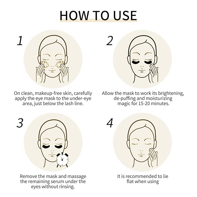 Tunbot Eye Mask - 60 Pieces - 24k Gold Eye Mask - Anti-Aging - Contains Collagen & Hyaluronic Acid - Removes Dark Circles, Puffiness & Wrinkles, Moisturizes - Home Skin Care