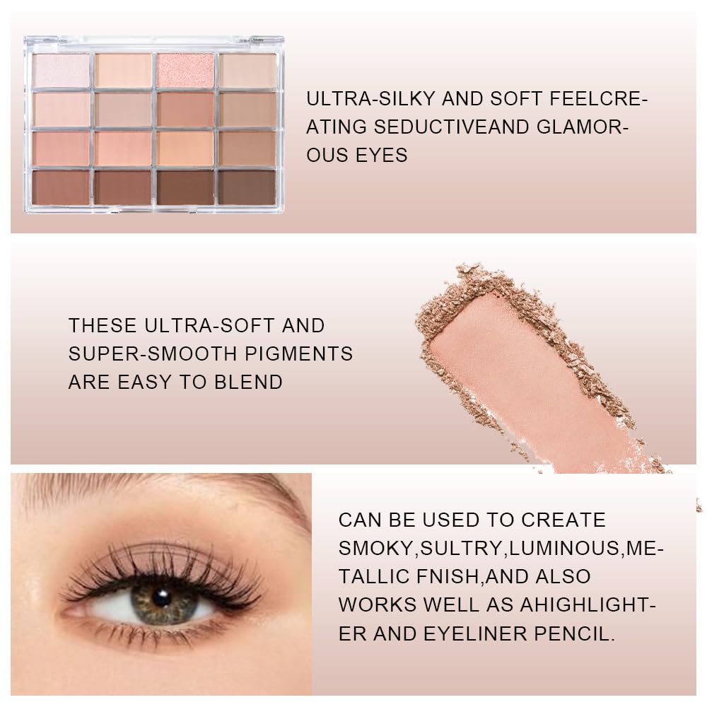 AMY'S DIARY 16 Colors Nude Brown Eyeshadow Palette – Matte & Shimmer Finishes – Warm Caramel, Mocha, Champagne & Taupe Tones eye shadow – Highly Pigmented Neutral Eye Makeup Palette for woman