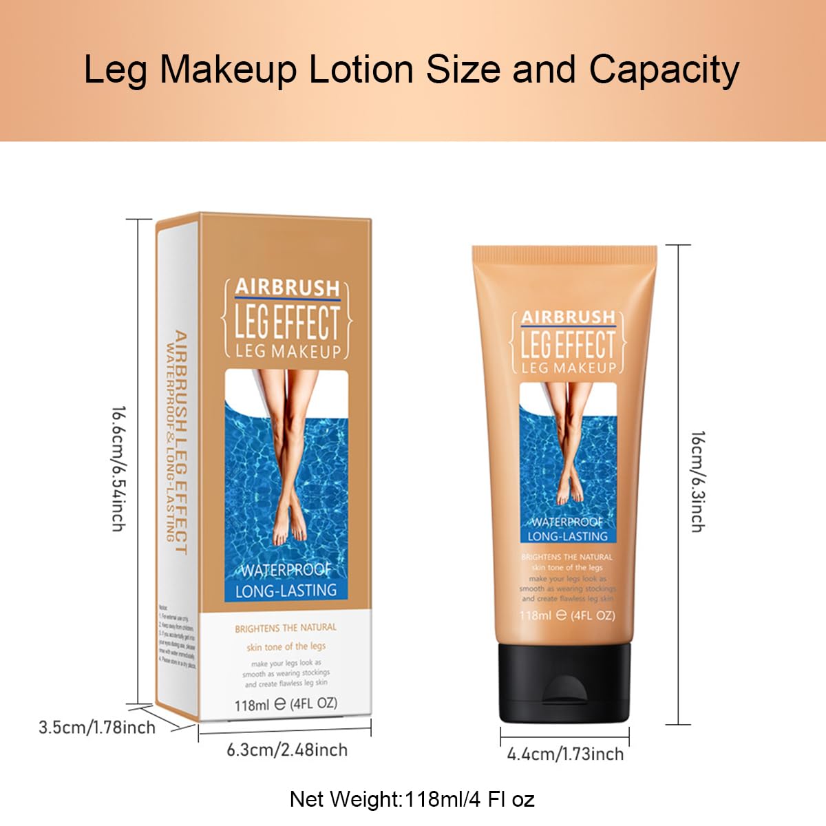 Leg Makeup for Women,4 Oz Leg Makeup Waterproof No Transfer-Easy Application,Flawless and Long Lasting,Legs Vein Cover up Lotion,Body Scar Cover up Lotion,Legs Concealer (Medium Glow, 1 Pcs)