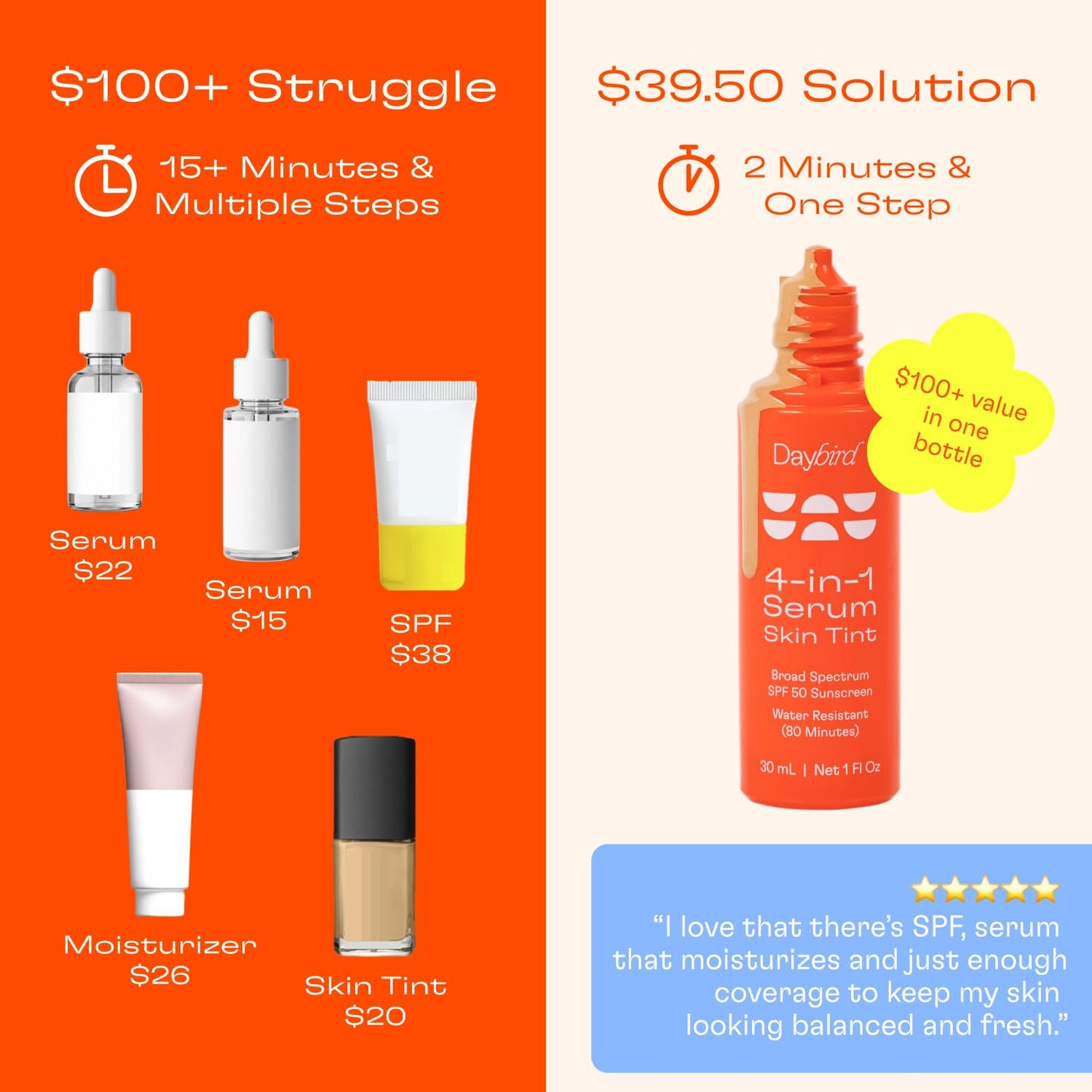 Daybird 4 in 1 Tinted Serum, Tinted Moisturizer and Sunscreen for Face, SPF 50+ Niacinamide, 1 Ounce (Medium-Deep)