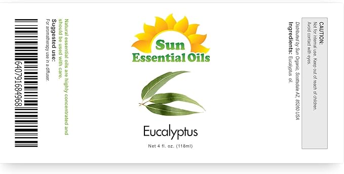 Sun Essentials Oils - 4 oz Eucalyptus Essential Oil with Dropper for Diffuser, Skin, Aromatherapy Massage, Humidifier, Scent for Candle, Lotion & Soap Making at Home, Fragrance for Room