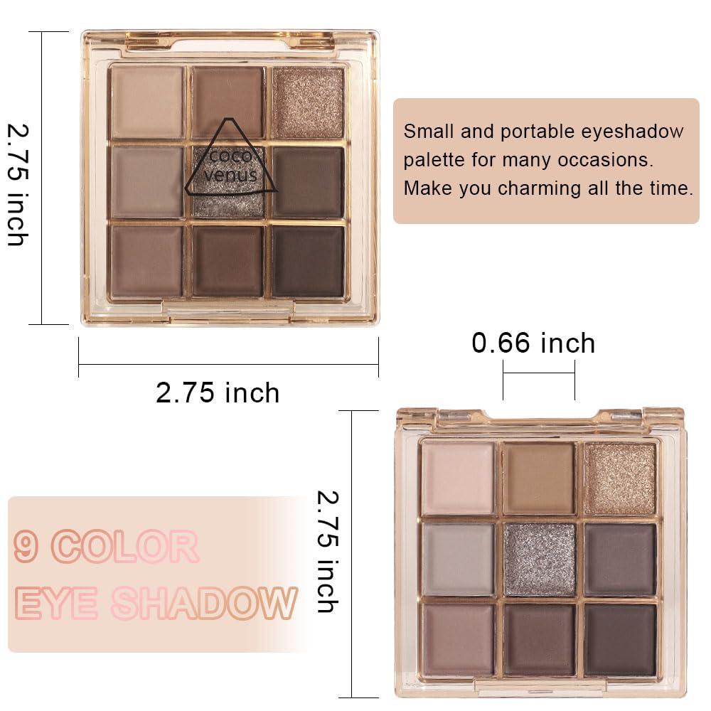 9 Colors Nude Eyeshadow Palette Makeup,Taupe Bronze Brown Matte Cream Eye Shadow,Natural Neutral Eyeshadow Palette Nude,Naturing-Looking Long Lasting Waterproof