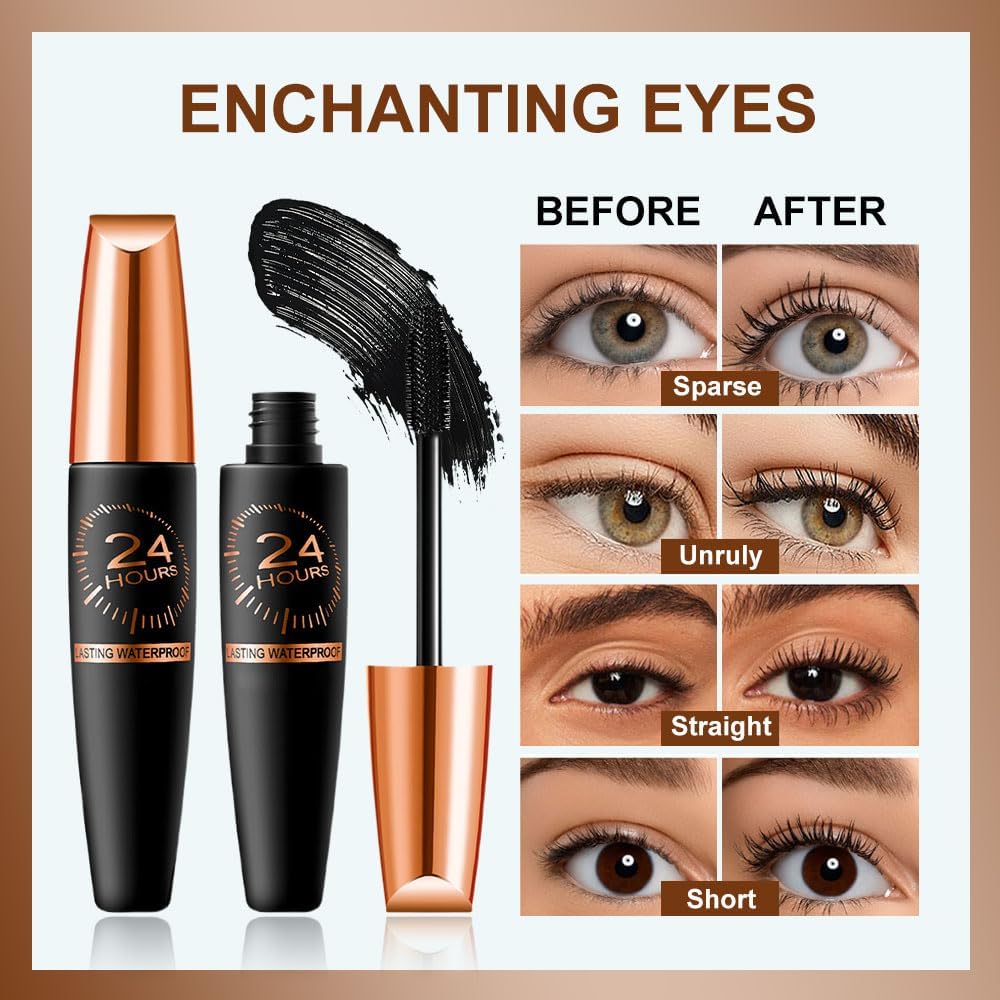 2025 New Waterproof Silk Fibre Thick Lengthening Mascara, Iron Wand Mascara Curling Eyelashes Iron Mascaras with No Flaking, Long-Lasting 4D Curling Silk Fiber Lash Mascaras for Women Eyes Makeup 2PCS