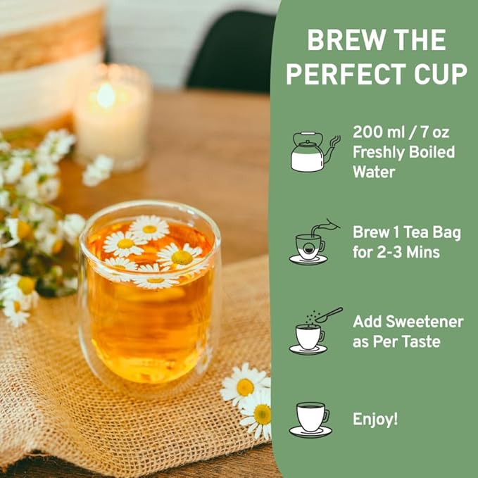HANDPICK, Organic Chamomile Tea Bags (100 Herbal Tea Bags) Caffeine Free| Premium Floral Chamomile Herbal Tea in Eco-Conscious Teabags | Direct from Source