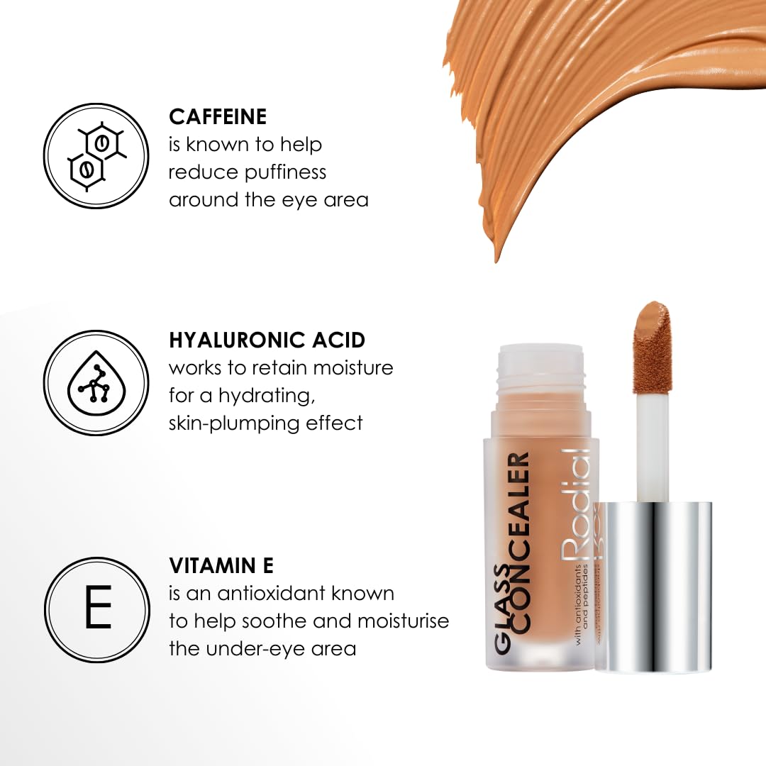 Rodial Glass Concealer Shade 5 - Luminous, Full-Coverage Cream with Peptides and Antioxidants for Flawless Skin, 0.1 fl. oz.