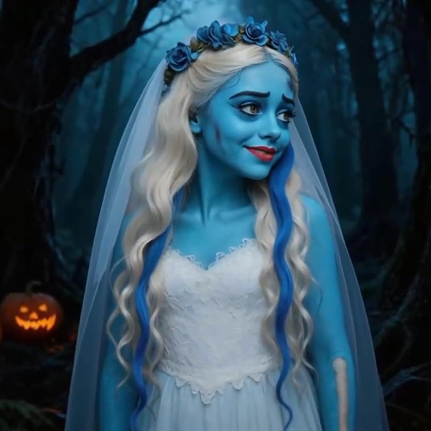 Halloween Makeup Kit for Corpse Bride Costume Women Girls Kids,Costume Accessories Cosplay Makeup Set with Light Blue Face Paint,Black Liquid Eyeliner,Red Lipstick,Blue Clip in Hair Extensions&Sponges