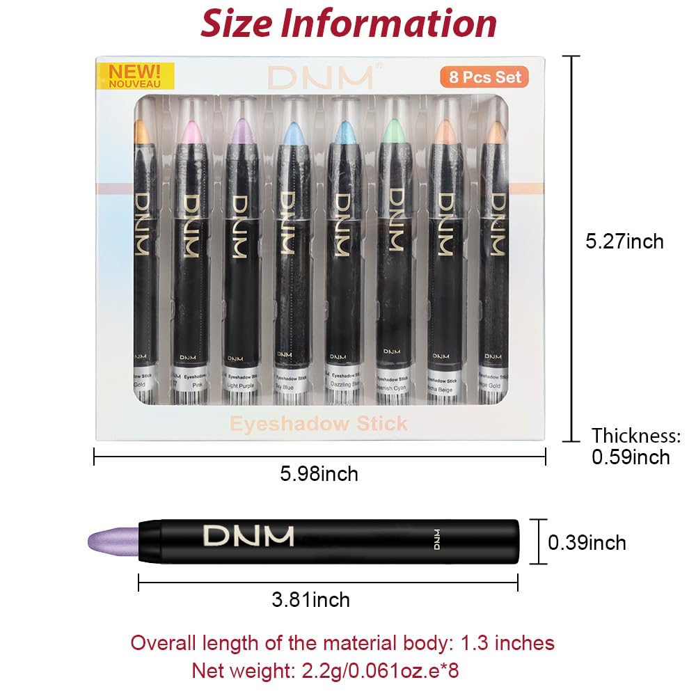 8Pcs Cream Eye Shadow Brightener Sticks Set for Eyes, Desert Mocha Beige Gold Light Purple Pink Sky Dazzling Blue Geen, Halloween Makeup, Matte Shimmer Eye Shadow Pencil Pen Crayon Waterproof 02