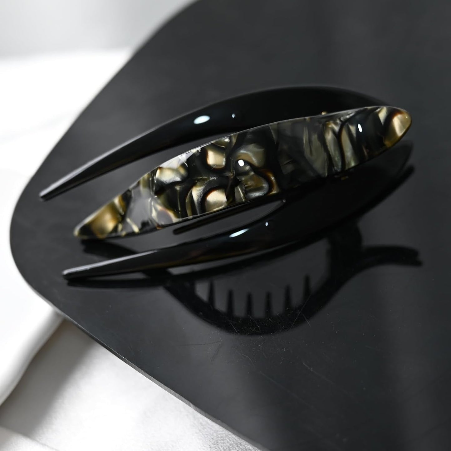 Handmade Celluloid French Design Tortoise Shell Barrettes Side-slide Opening Duck Luxury Fashion Accessories Hair Clip Claw for Women (tortoise grey)