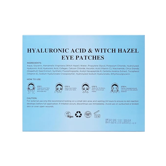 Under Eye Patches for Dark Circles,Puffy Eyes,20 Pairs Face Masks SkinCare With Hyaluronic Acid Witch Hazel for Moisturize