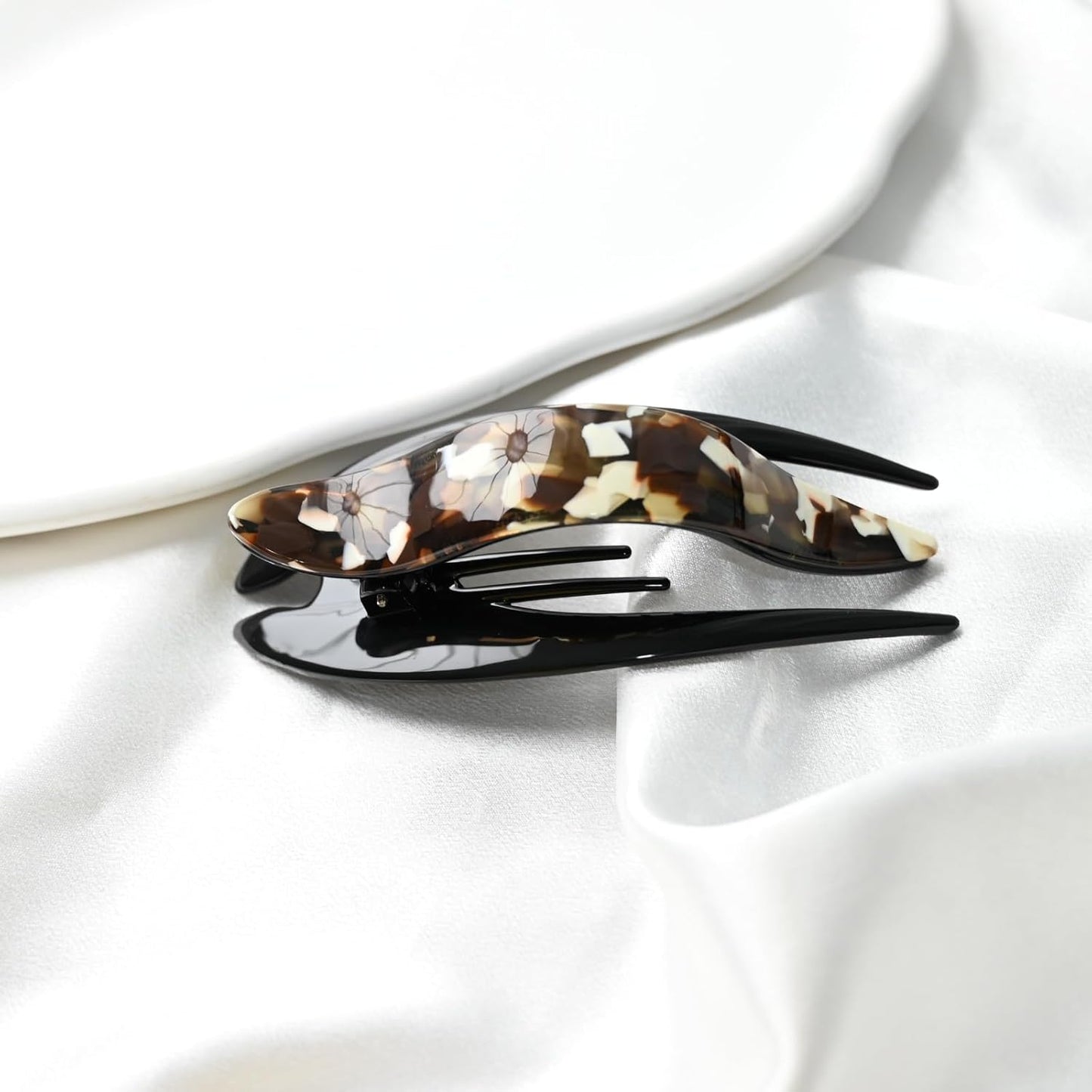 Handmade Celluloid French Design Tortoise Shell Barrettes Side-slide Opening Duck Luxury Fashion Accessories Hair Clip Claw for Women (mocha coffee)