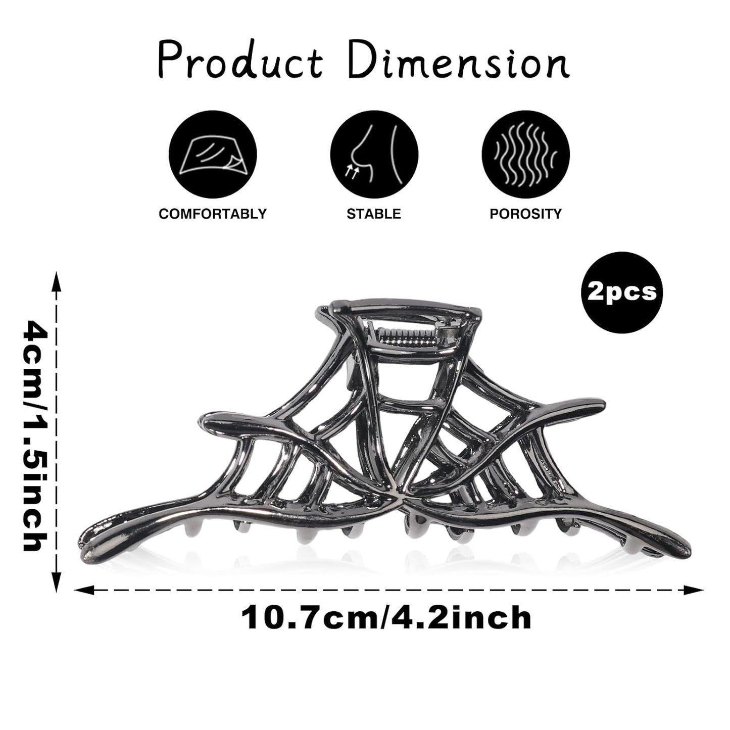 Halloween Spider Web Hair Claw Clips - Metal Black Alloy Nonslip Strong Hold Gothic Punk Catch Clips for Women's Thick or Thin Hairs
