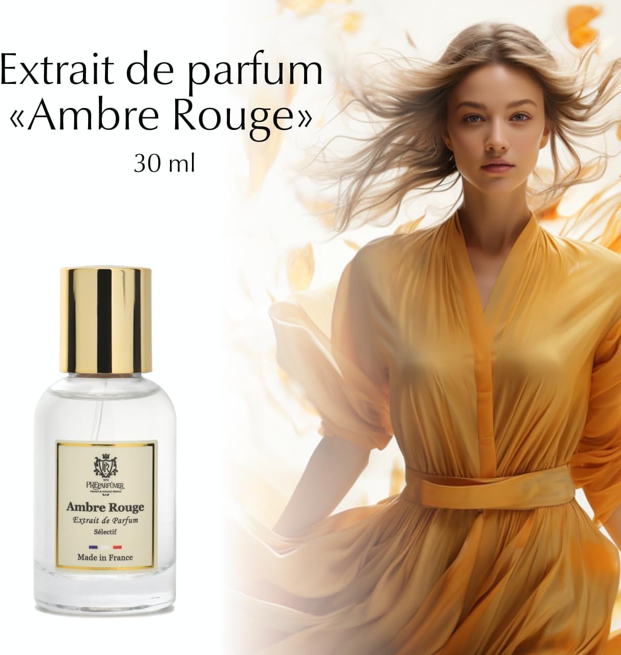 PREparfume From France Ambre Rouge 30ml – Warm Oriental Floral Scent From France – Luxury Fragrance with Saffron, Jasmine – Long Lasting Perfume With Amber and Oud Notes